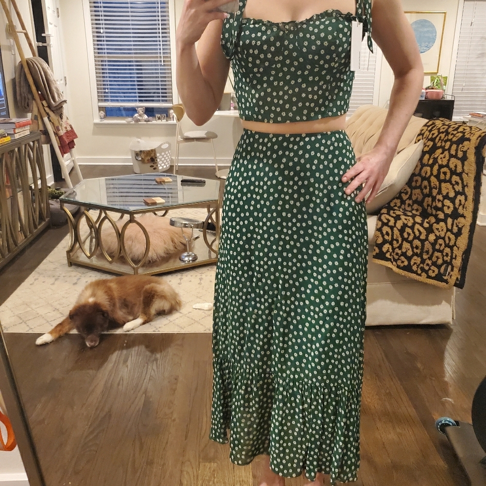 Reformation Green Floral Maxi Dress